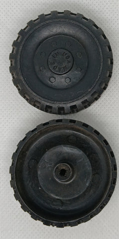 2" Plastic vintage toy truck wheels.   2x 1/2" wide with push on axle 1/8"