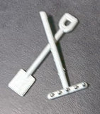 Miniature vintage toy rake and shovel. 1-1/2"