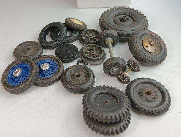 Large lot of original toy wheels and hubs.  Various makes and sizes.
