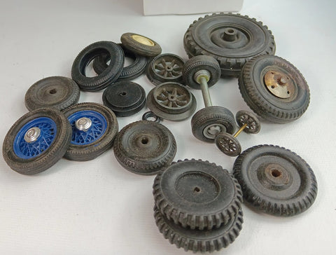 Large lot of original toy wheels and hubs.  Various makes and sizes.