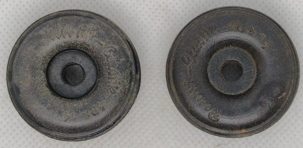 1-1/2" Lot of two original toy airplane wheels.  Marked Record Elastik 40 x 14. German