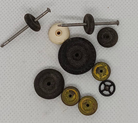 Lot of original toy wheels and hubs.  Various makes and sizes.