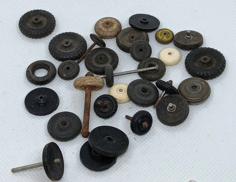 Lot of original toy wheels and hubs.  Various makes and sizes
