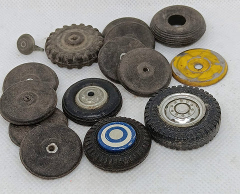Lot of original toy wheels and hubs.  Various makes and sizes.