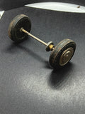 1-1/2" Wheels on 3-1/2" Axle with drive gear attached.