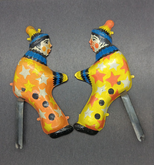 Vintage tinplate clown two part figure 4"
