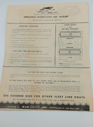 K & O Fleetline Marlin Operating instructions.  Original insert.