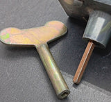 Tin toy key Windup Key 1" shaft length 1/8" on the diagonal ID opening.