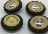 Set of four tires with white wall detail and hubs 1-1/2"
