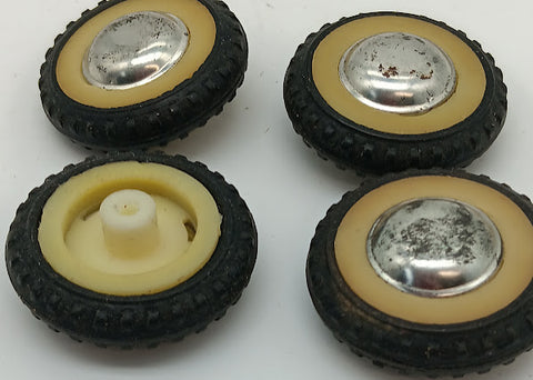 Set of four tires with white wall detail and hubs 1-1/2"