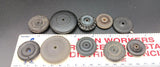 Lot of 10 original mixed wheels, wood, tin etc.