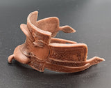 Western style toy horse saddle : Marx Hartland?  3-1/4" x 1-3/4"