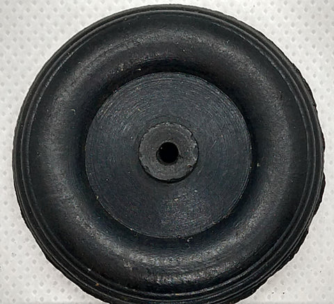 1-3/4" x 3/8" Black bakelite wheel. Vintage toy wheel marked Tigrett Industries