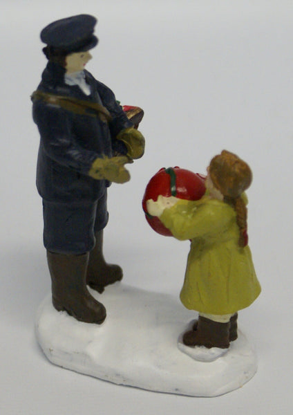 Postman and girl, train layout or Christmas Figural. 2" x 3