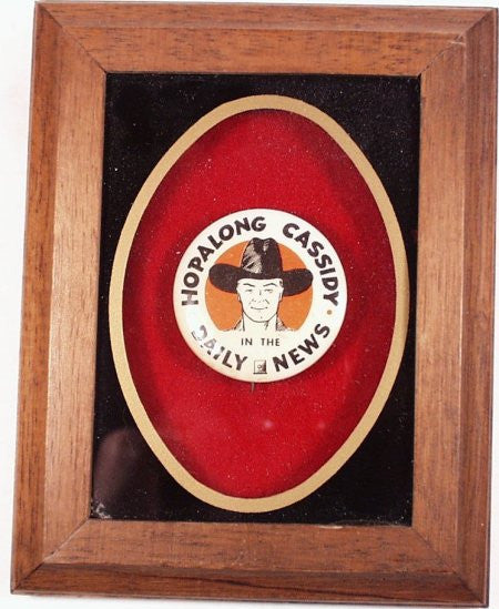 Hoppalong Cassidy Daily News Button in wooden frame