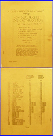 Arcade Toy 1941 Price List 4 pages