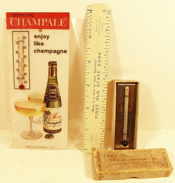 Advertising lot thermometers & ruler bank & champagne