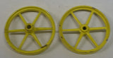 Cast metal toy wheels 2"x 2/8 rim.  Yellow (pair)