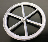 Cast 6 spoke narrow wheel.  2-1/5" diameter