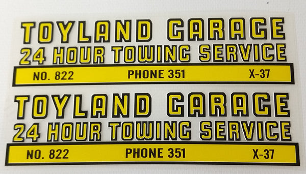 Structo Toyland Garage Towing Truck Decals 4"