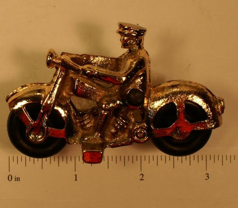 Vintage toy cast motorcycle : gold plated.  3" with rubber wheels.